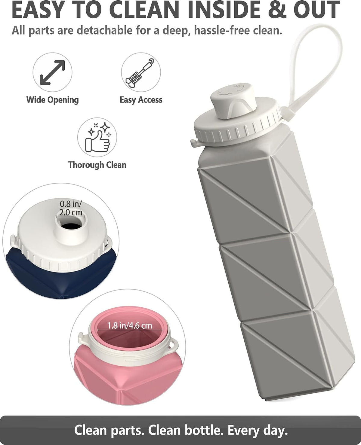 Collapsible Water Bottles 21oz/610mL, Silicone Travel Water Bottle