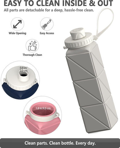 Collapsible Water Bottles 21oz/610mL, Silicone Travel Water Bottle
