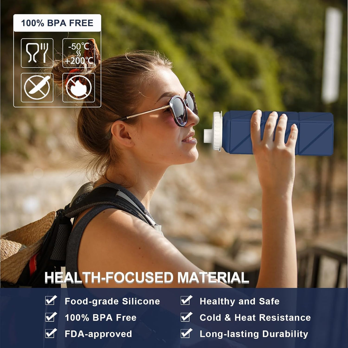 Collapsible Water Bottles 21oz/610mL, Silicone Travel Water Bottle