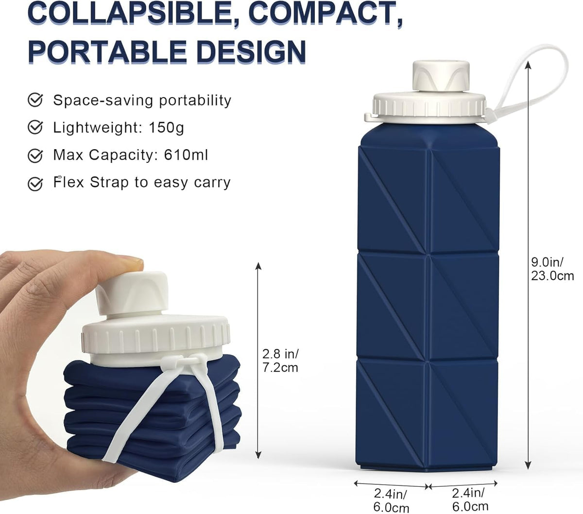 Collapsible Water Bottles 21oz/610mL, Silicone Travel Water Bottle