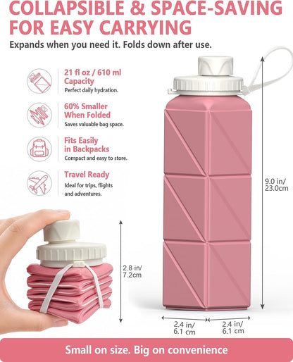 Collapsible Water Bottles 21oz/610mL, Silicone Travel Water Bottle