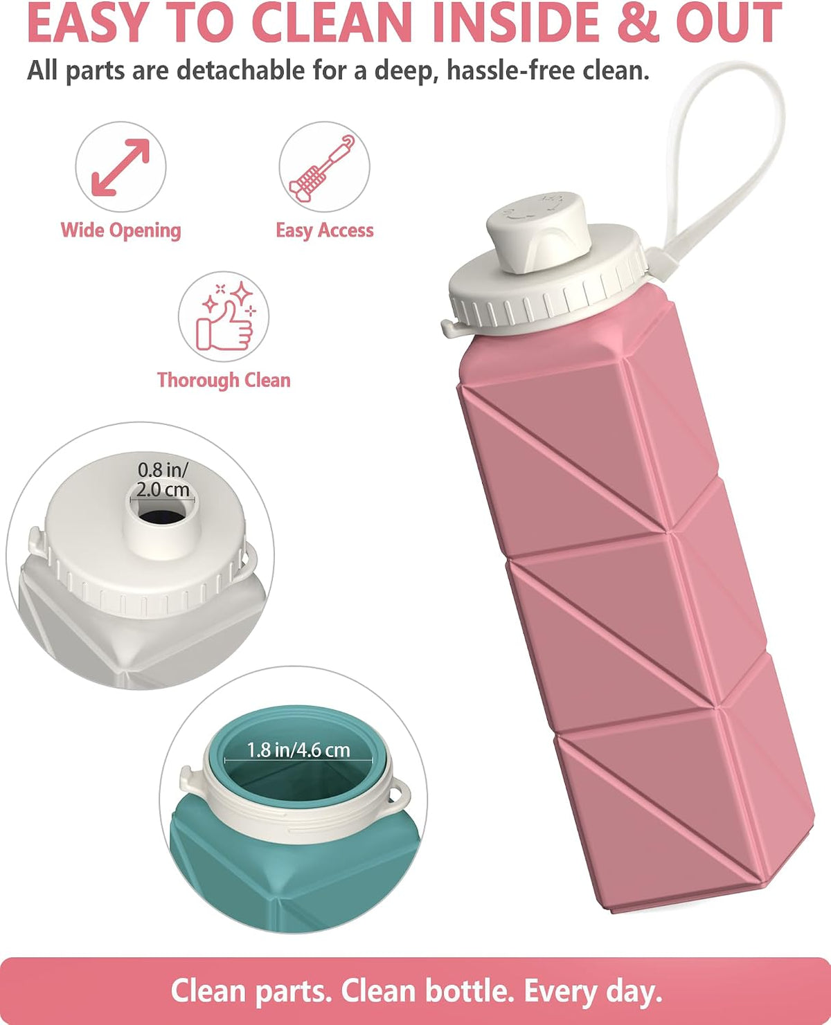 Collapsible Water Bottles 21oz/610mL, Silicone Travel Water Bottle