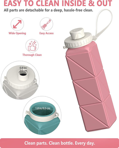 Collapsible Water Bottles 21oz/610mL, Silicone Travel Water Bottle