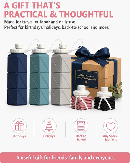 Collapsible Water Bottles 21oz/610mL, Silicone Travel Water Bottle