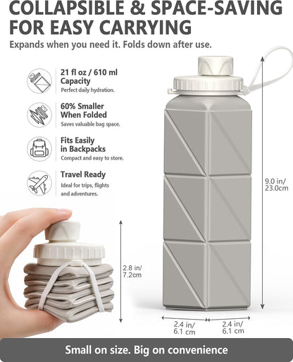 Collapsible Water Bottles 21oz/610mL, Silicone Travel Water Bottle