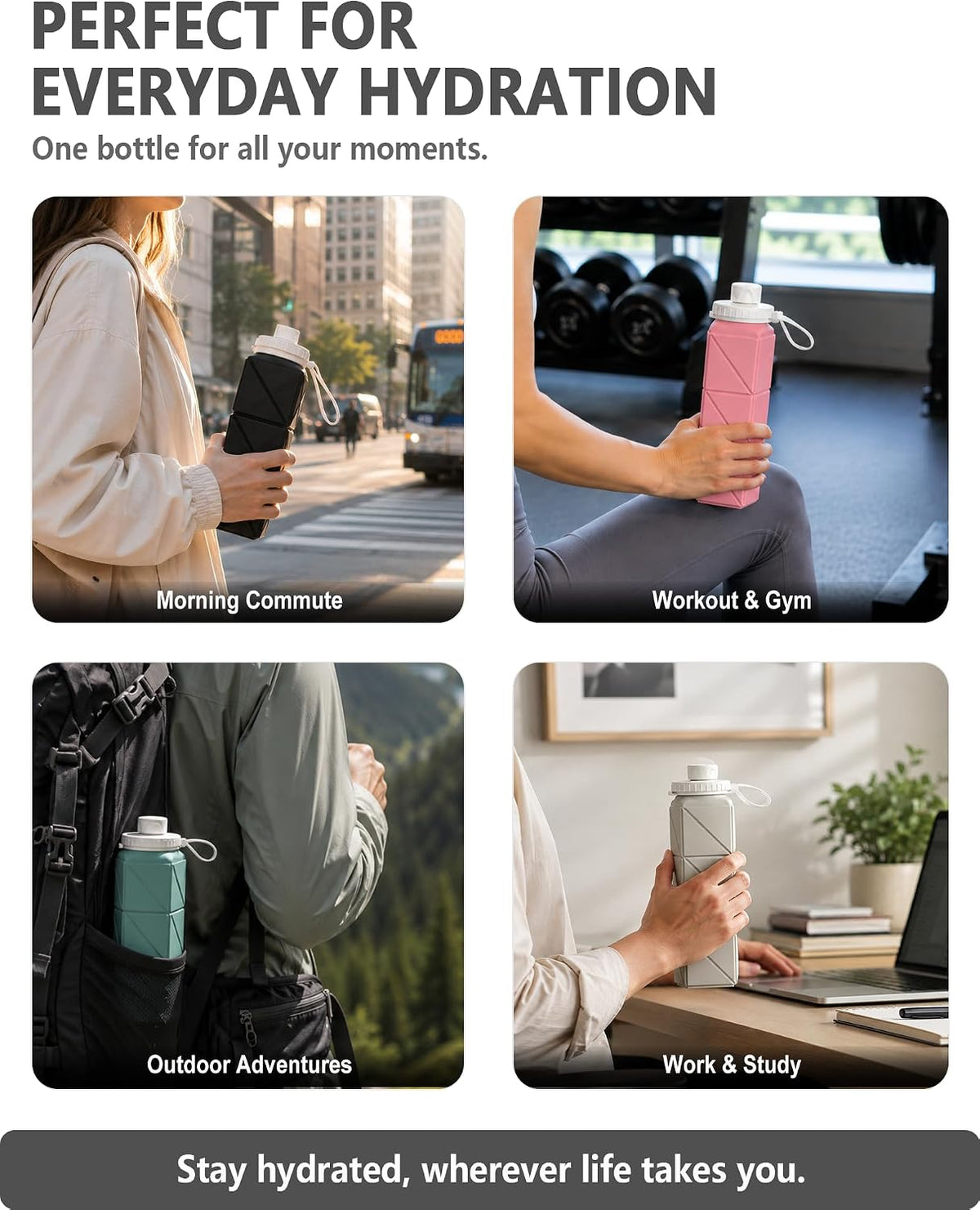 Collapsible Water Bottles 21oz/610mL, Silicone Travel Water Bottle