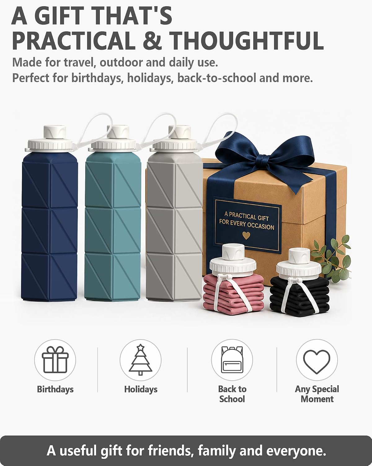 Collapsible Water Bottles 21oz/610mL, Silicone Travel Water Bottle
