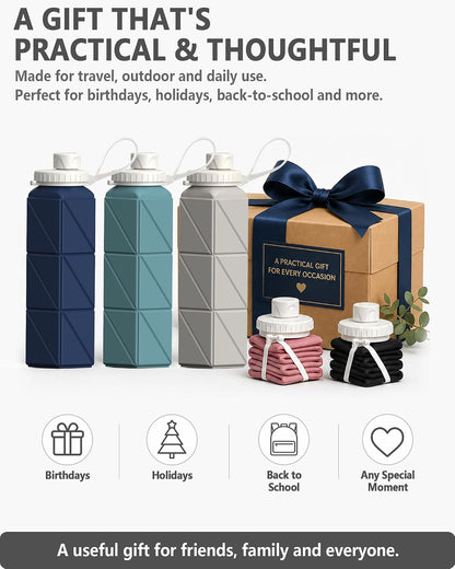 Collapsible Water Bottles 21oz/610mL, Silicone Travel Water Bottle