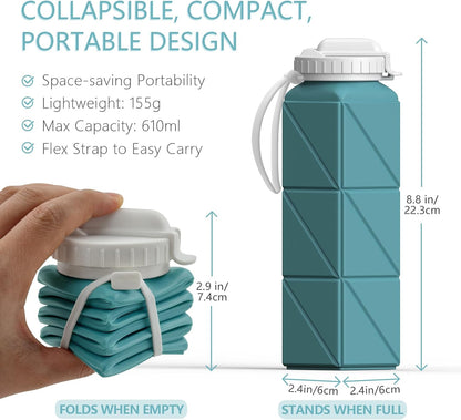 Collapsible Water Bottles 21oz/610mL, Silicone Travel Water Bottle