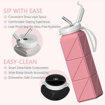 Collapsible Water Bottles 21oz/610mL, Silicone Travel Water Bottle