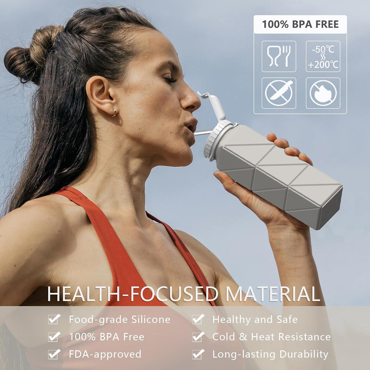 Collapsible Water Bottles 21oz/610mL, Silicone Travel Water Bottle