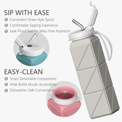 Collapsible Water Bottles 21oz/610mL, Silicone Travel Water Bottle