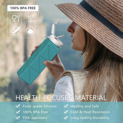 Collapsible Water Bottles 21oz/610mL, Silicone Travel Water Bottle
