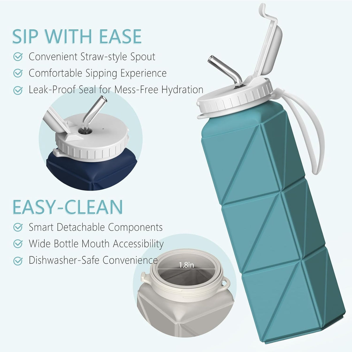 Collapsible Water Bottles 21oz/610mL, Silicone Travel Water Bottle