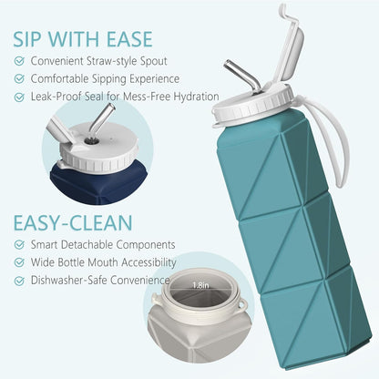 Collapsible Water Bottles 21oz/610mL, Silicone Travel Water Bottle