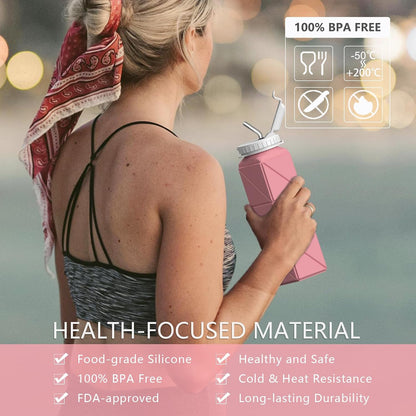 Collapsible Water Bottles 21oz/610mL, Silicone Travel Water Bottle