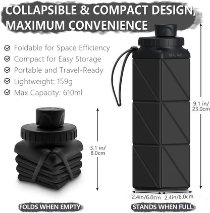 Collapsible Water Bottles 21oz/610mL, Silicone Travel Water Bottle