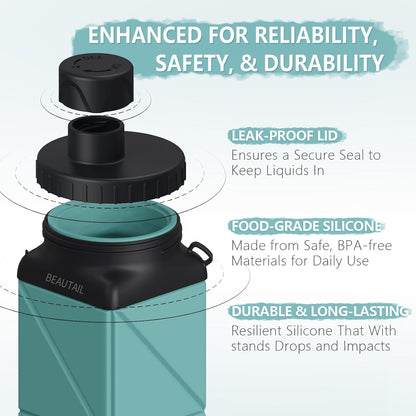 Collapsible Water Bottles 21oz/610mL, Silicone Travel Water Bottle