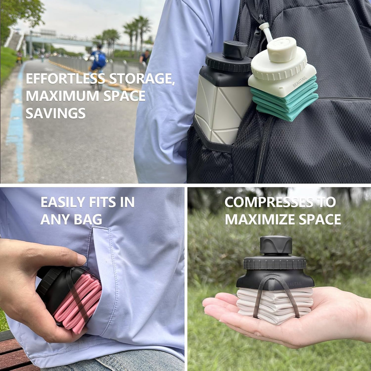 Collapsible Water Bottles 21oz/610mL, Silicone Travel Water Bottle