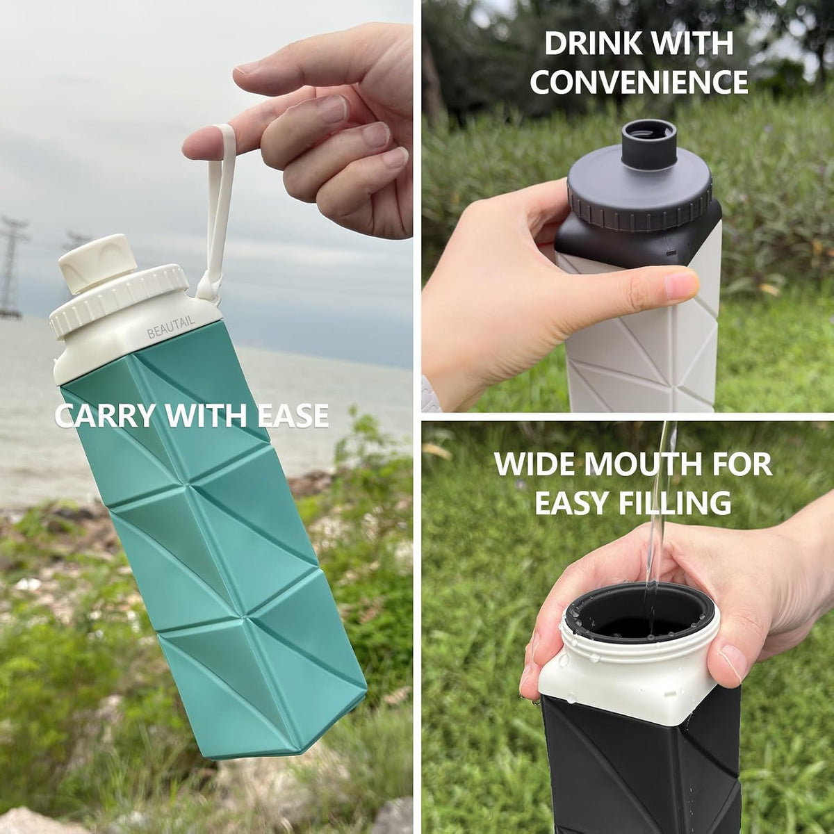Collapsible Water Bottles 21oz/610mL, Silicone Travel Water Bottle
