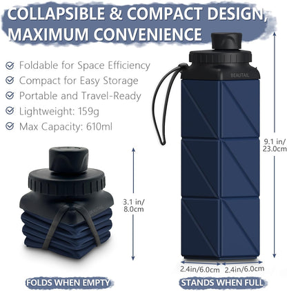Collapsible Water Bottles 21oz/610mL, Silicone Travel Water Bottle