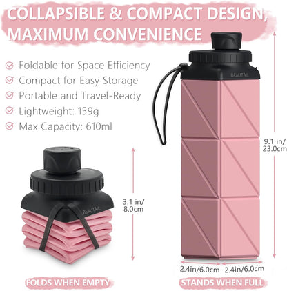 Collapsible Water Bottles 21oz/610mL, Silicone Travel Water Bottle