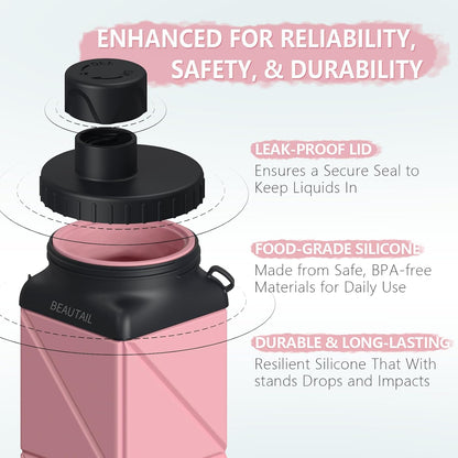 Collapsible Water Bottles 21oz/610mL, Silicone Travel Water Bottle