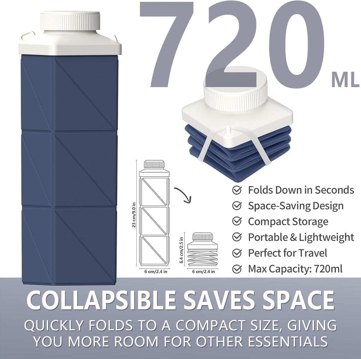 Collapsible Water Bottles 21oz/610mL, Silicone Travel Water Bottle