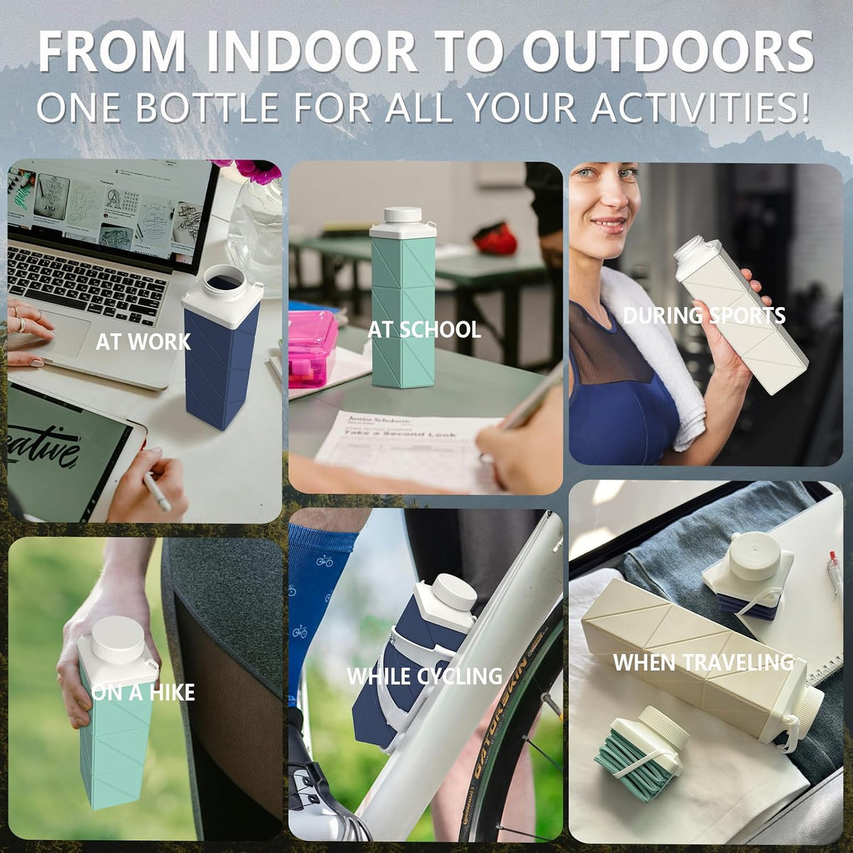 Collapsible Water Bottles 21oz/610mL, Silicone Travel Water Bottle