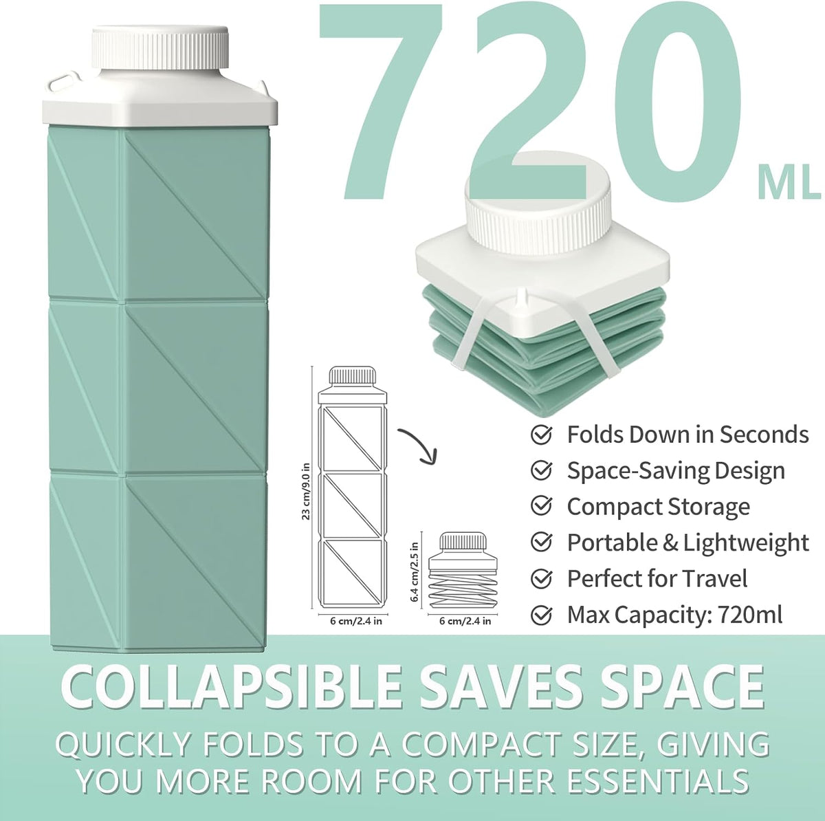 Collapsible Water Bottles 21oz/610mL, Silicone Travel Water Bottle