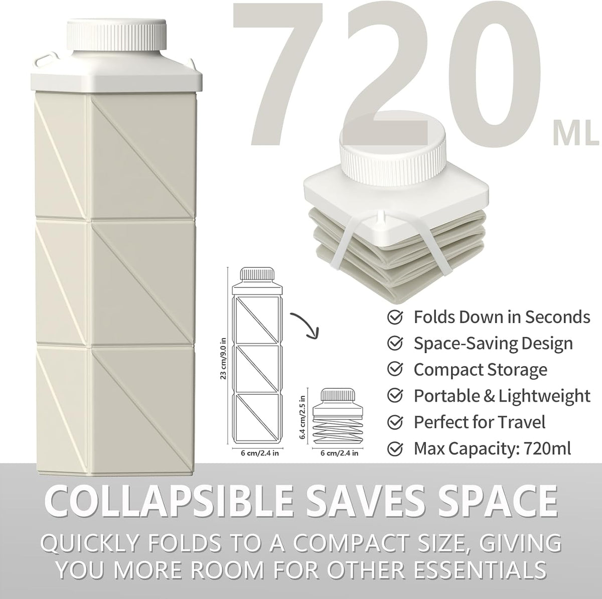 Collapsible Water Bottles 21oz/610mL, Silicone Travel Water Bottle