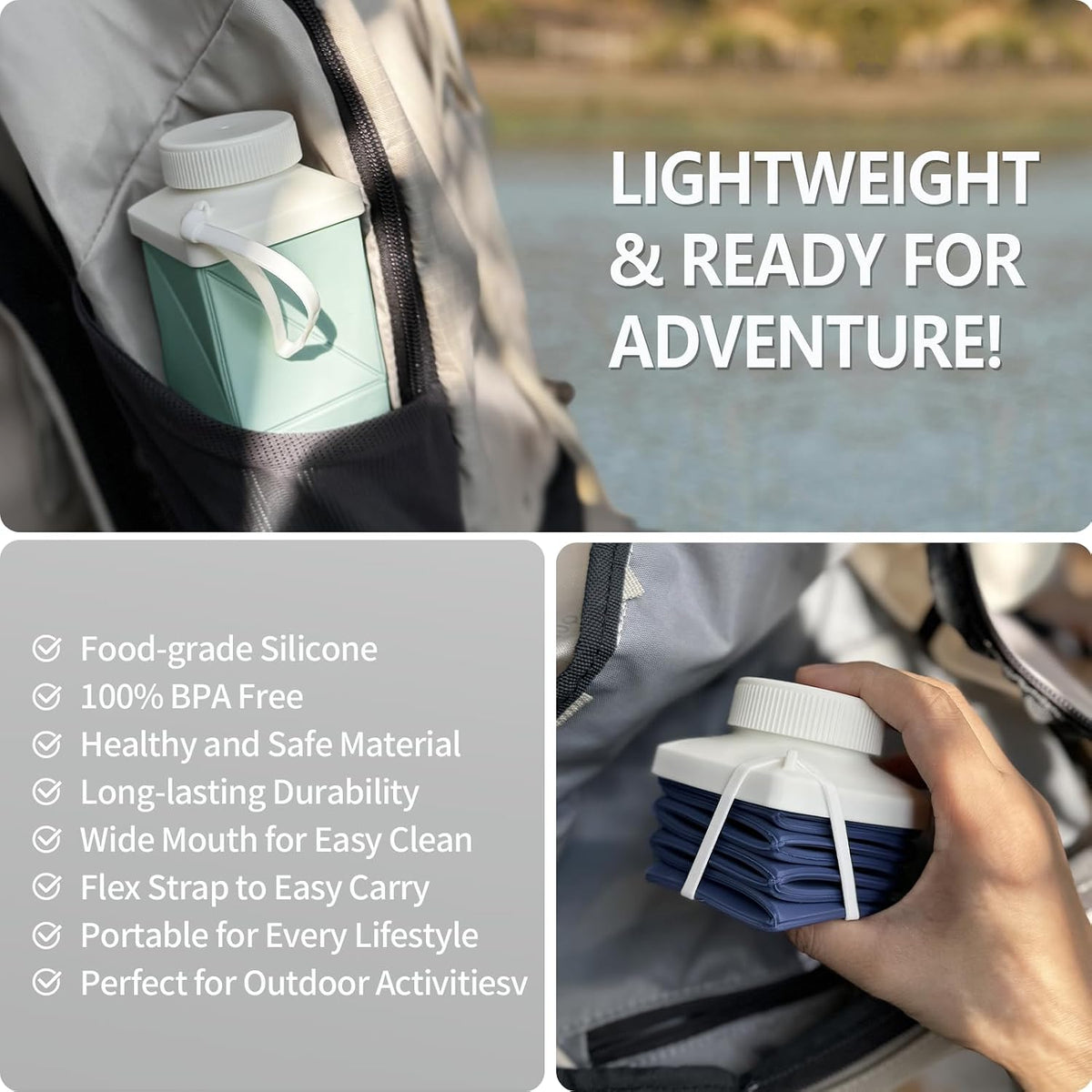 Collapsible Water Bottles 21oz/610mL, Silicone Travel Water Bottle
