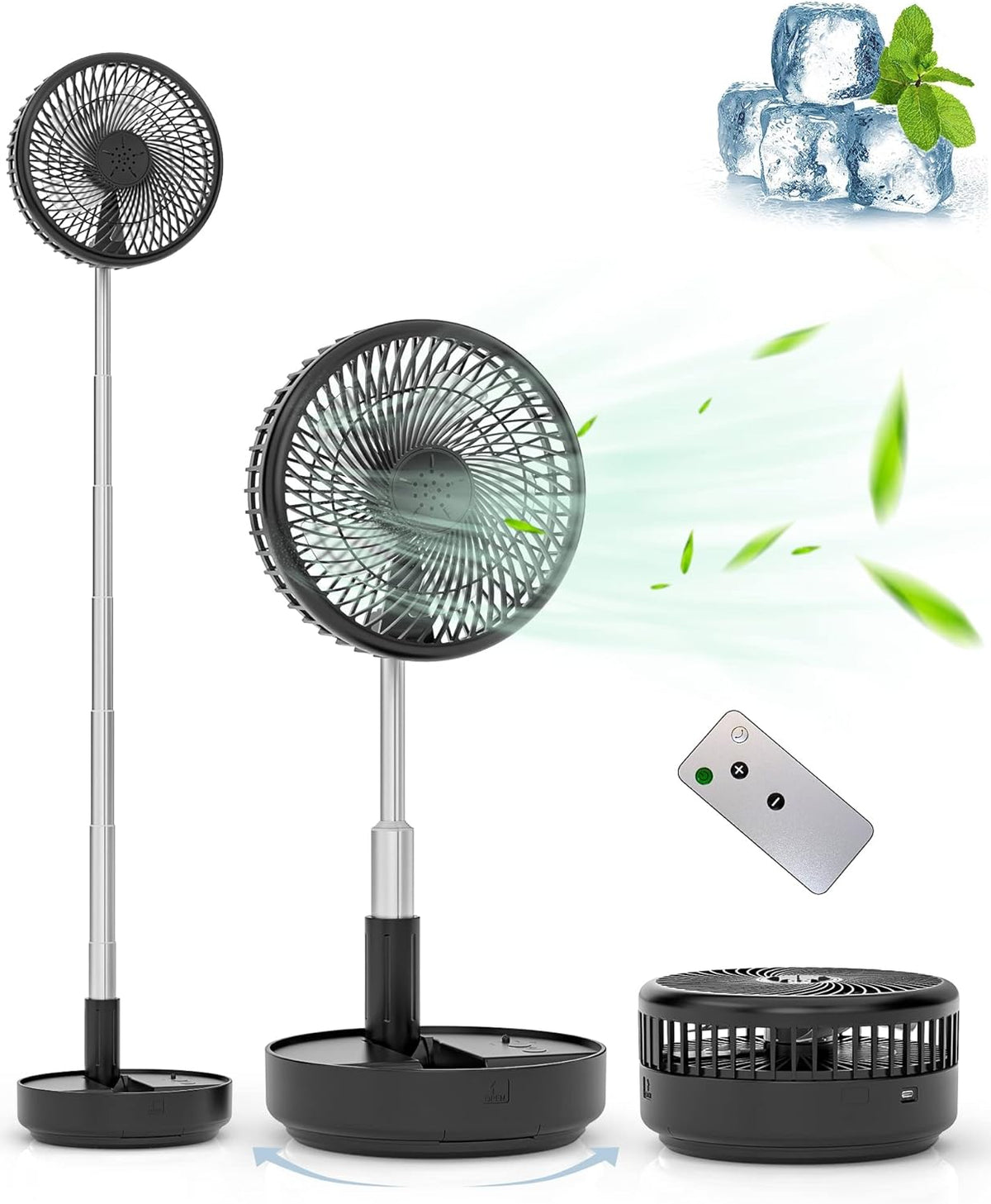 Portable Fan for Travel, Rechargeable Oscillating Fan with Remote