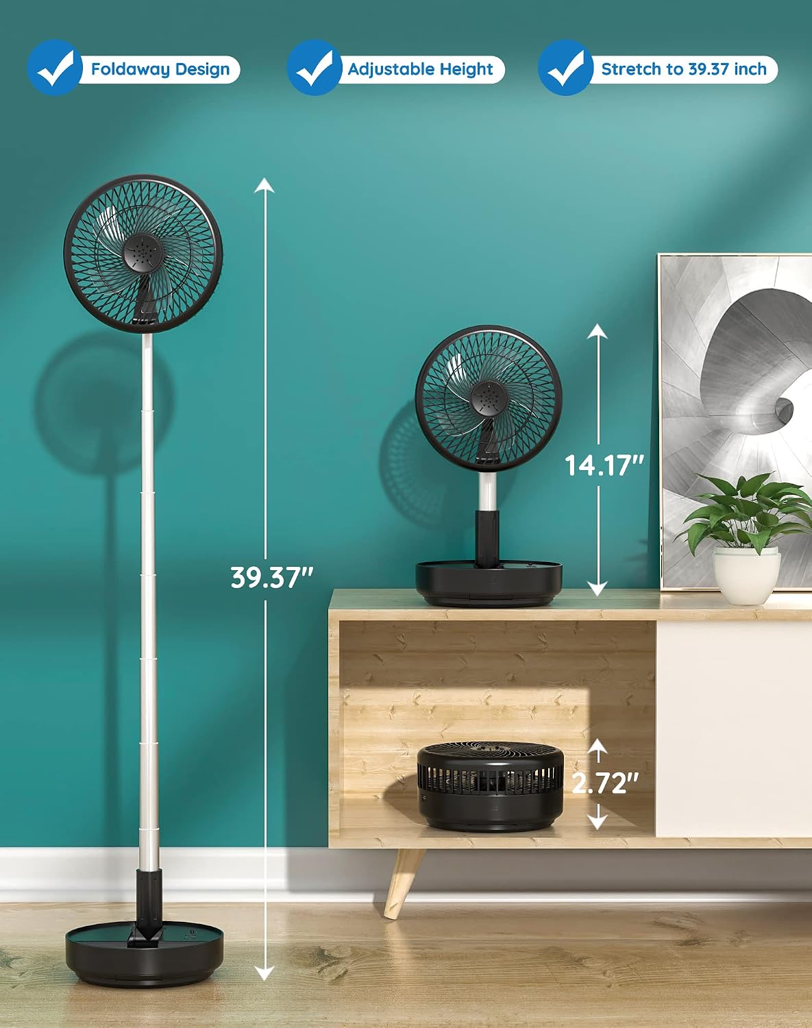 Portable Fan for Travel, Rechargeable Oscillating Fan with Remote