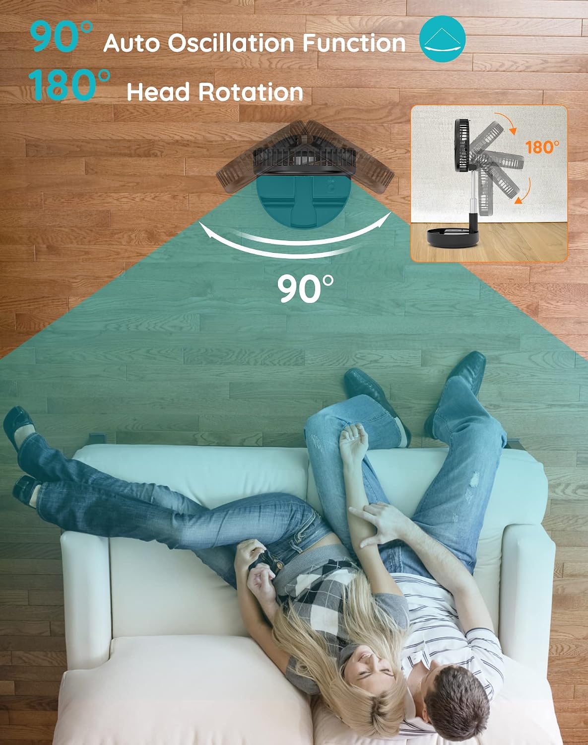 Portable Fan for Travel, Rechargeable Oscillating Fan with Remote