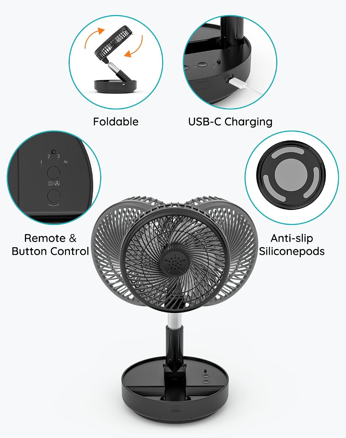 Portable Fan for Travel, Rechargeable Oscillating Fan with Remote
