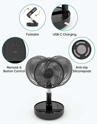 Portable Fan for Travel, Rechargeable Oscillating Fan with Remote
