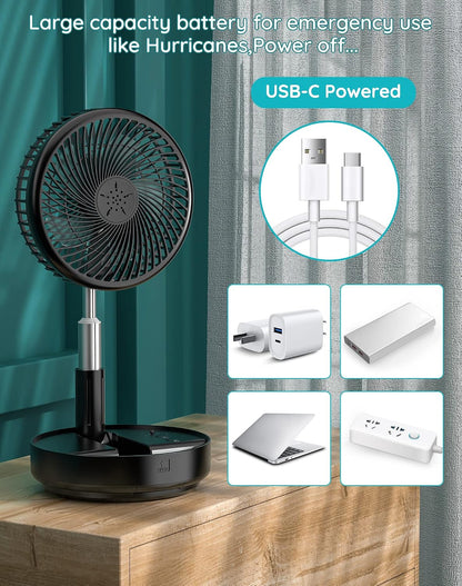 Portable Fan for Travel, Rechargeable Oscillating Fan with Remote