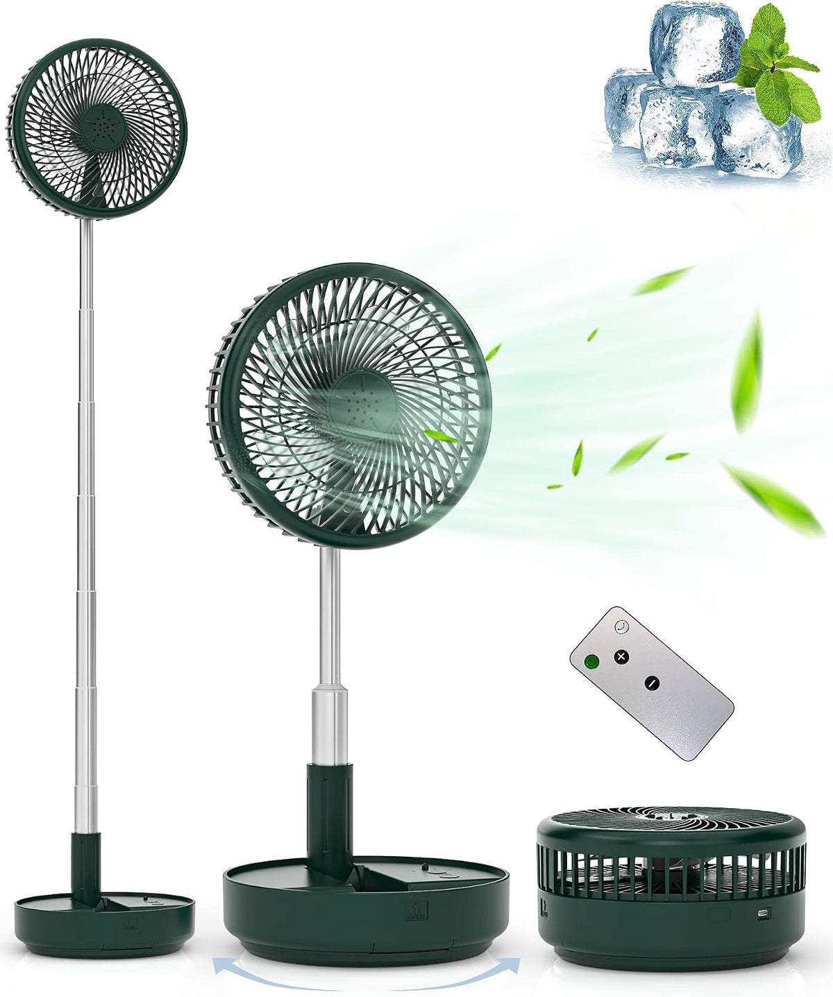 Portable Fan for Travel, Rechargeable Oscillating Fan with Remote