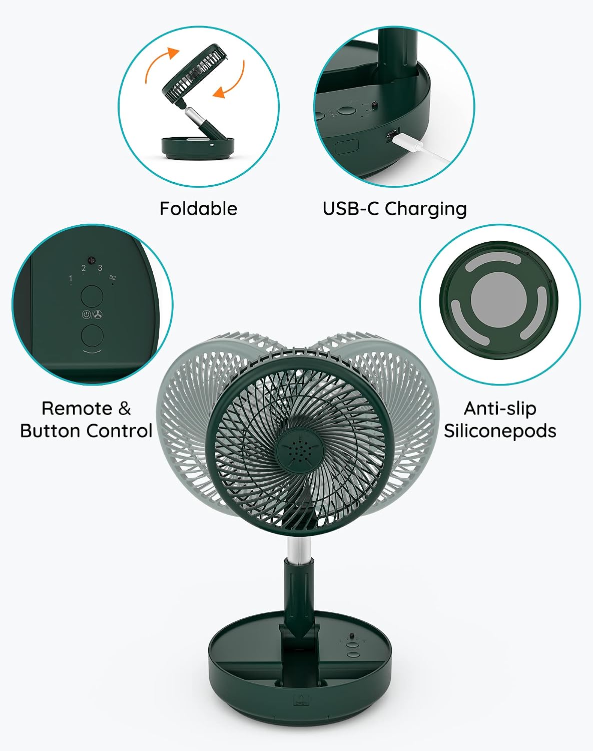 Portable Fan for Travel, Rechargeable Oscillating Fan with Remote