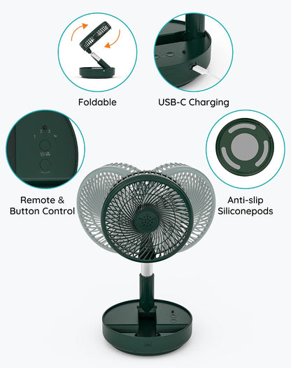 Portable Fan for Travel, Rechargeable Oscillating Fan with Remote