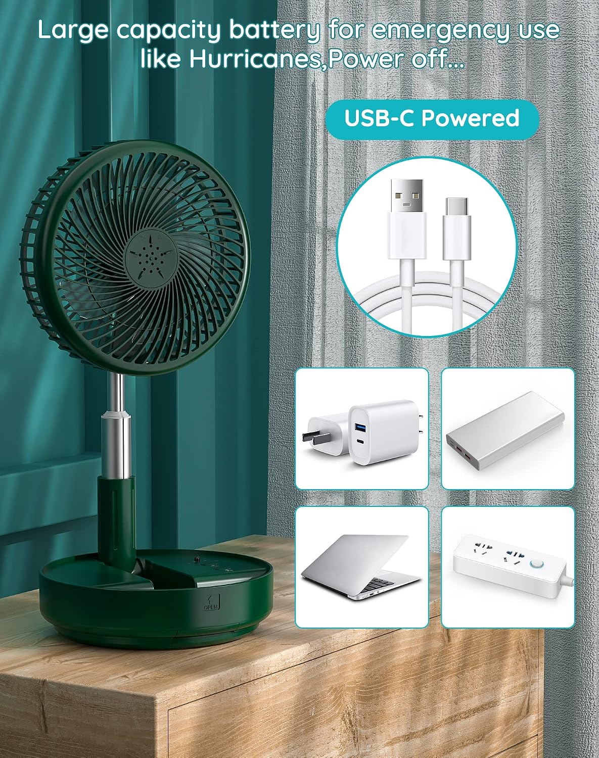 Portable Fan for Travel, Rechargeable Oscillating Fan with Remote