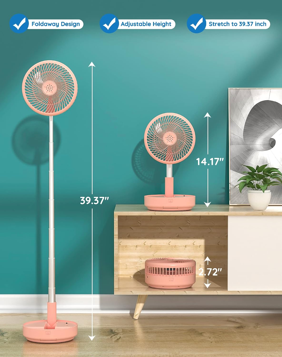Portable Fan for Travel, Rechargeable Oscillating Fan with Remote