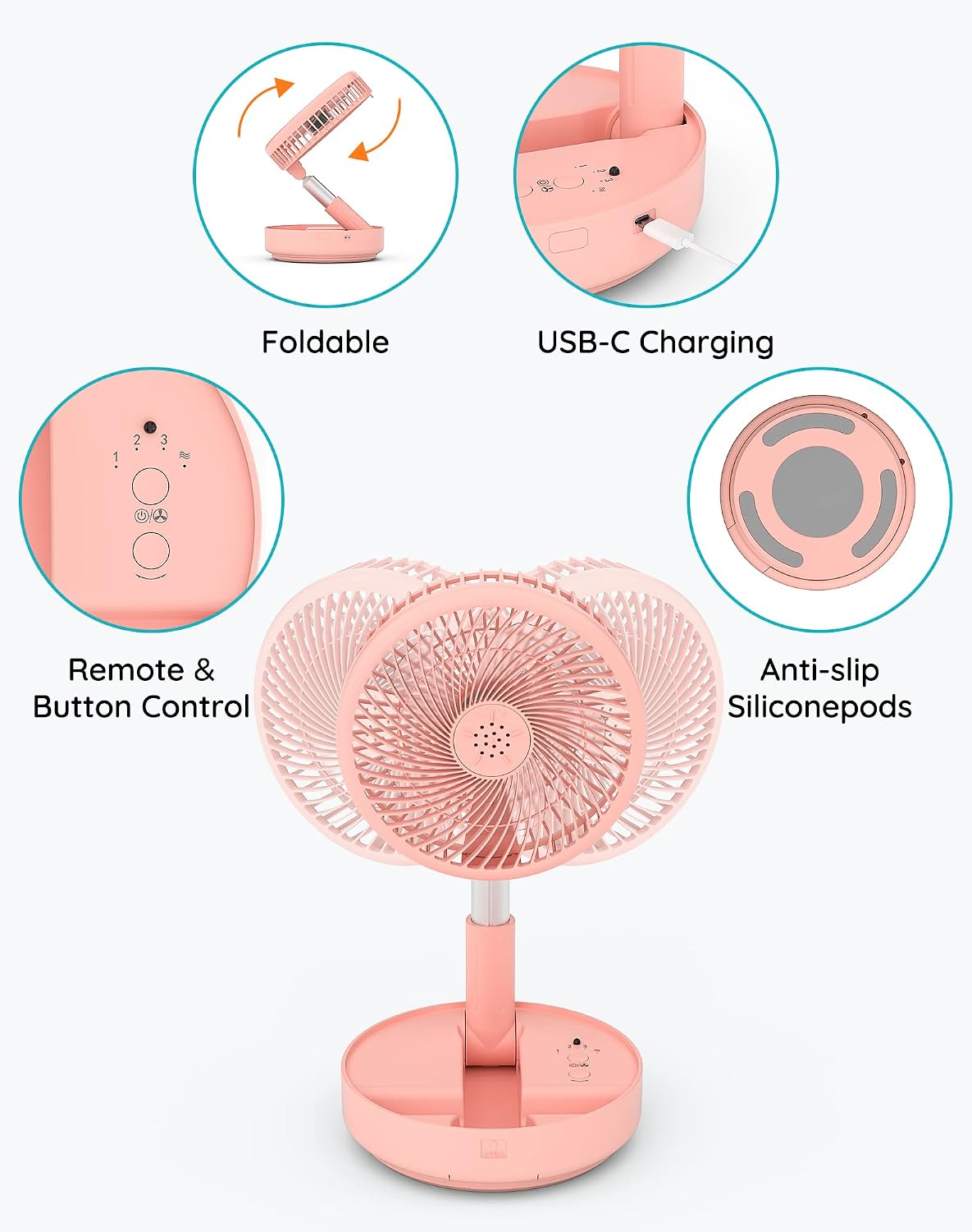 Portable Fan for Travel, Rechargeable Oscillating Fan with Remote