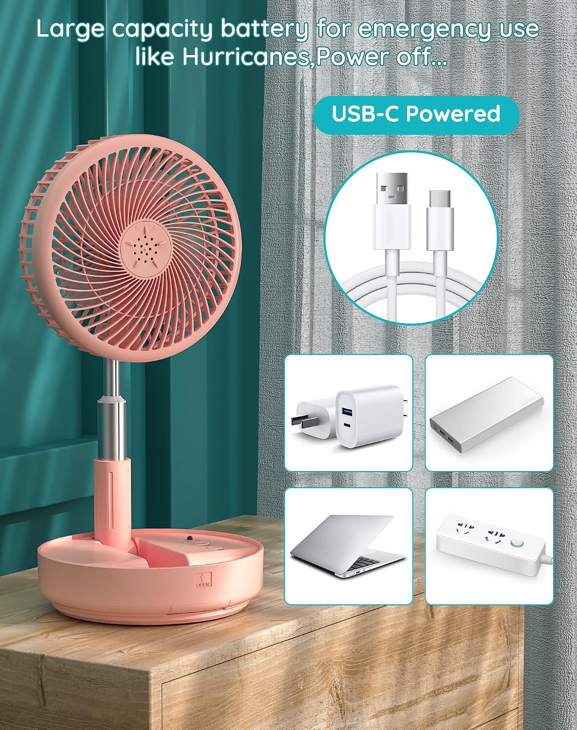 Portable Fan for Travel, Rechargeable Oscillating Fan with Remote