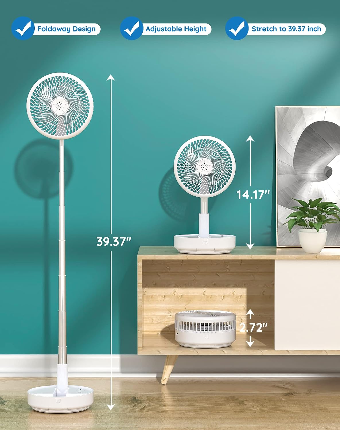 Portable Fan for Travel, Rechargeable Oscillating Fan with Remote
