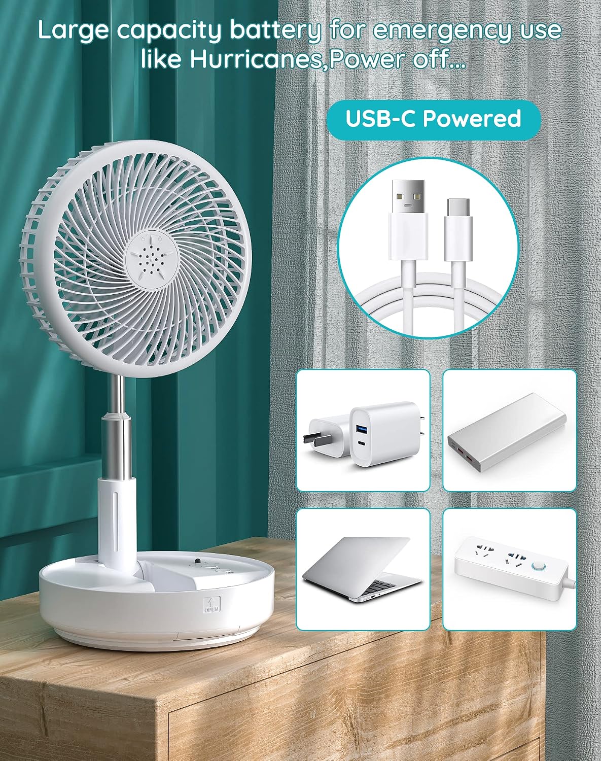 Portable Fan for Travel, Rechargeable Oscillating Fan with Remote