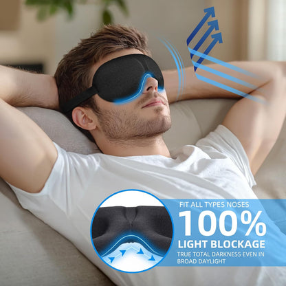 Sleep Mask for Back and Side Sleeper 3 Pack, 100% Blackout Eye Mask