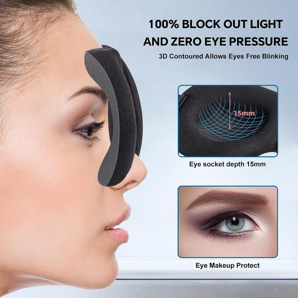 Sleep Mask for Back and Side Sleeper 3 Pack, 100% Blackout Eye Mask