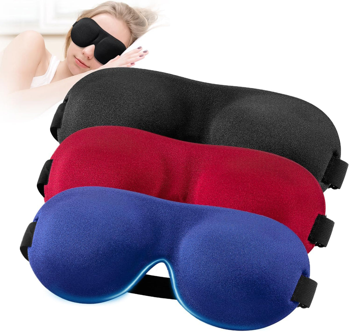 Sleep Mask for Back and Side Sleeper 3 Pack, 100% Blackout Eye Mask